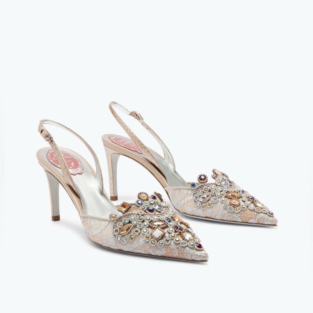JEWEL SLINGBACKS IN LACE VENEZIANAN 75